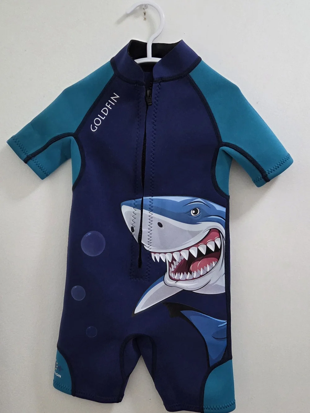 Goldfin Navy & Teal Shark Shorty Wet Suit - Kids